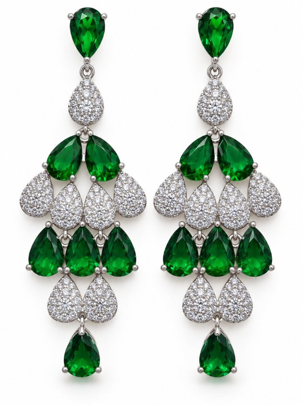 Esme Emerald Green Crystal Stainless Steel Chandelier Earrings
